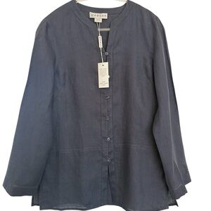 Jaeger Linen Longline Shirt Blue Minimalist Tunic Blouse